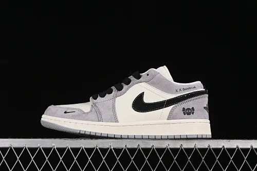 All categories Air Jordan Jordan series basketball shoes Air Jordan 1 Low High-end customized low-top sneakers Air Jordan 1 AJ1 Joe 1 Violent Bear joint-Grey Velvet Pig Eight High-end customized low-top retro basketball shoes SJ9950-015